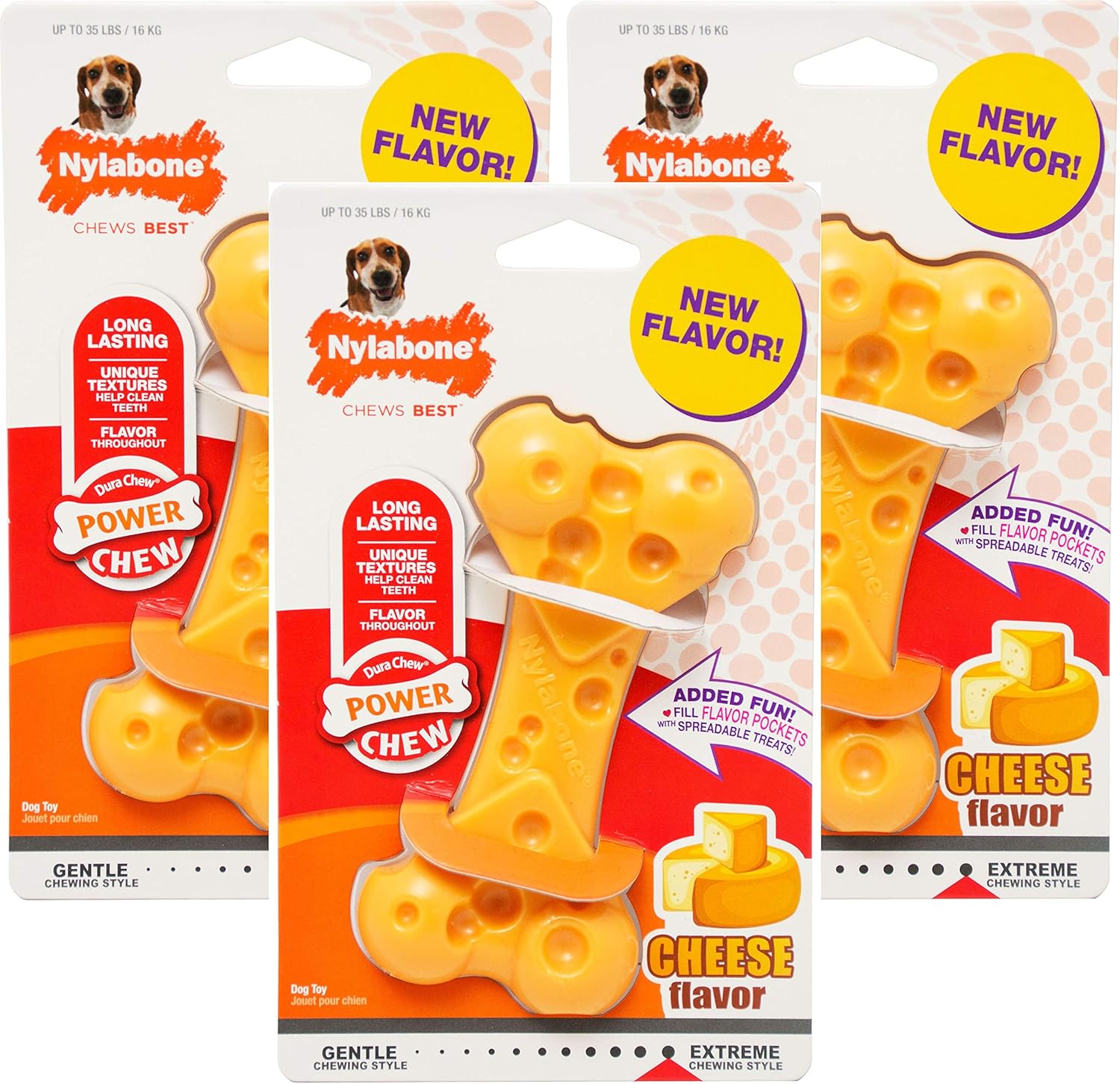 Nylabone 3 Pack of DuraChew Cheese Bones, Medium for Dogs up to 35 Pound