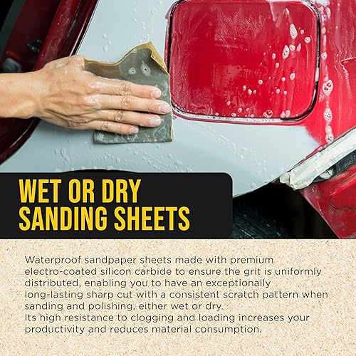 Miniatura 55 de Dura-Gold Hojas de papel de lija húmedo o seco de grano 320, 5-1/2 x 9 pulgadas, caja de 25 - lijado de corte fino, detalles, pulido automotriz