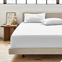 Bare Home 100% Organic Cotton Queen Fitted Bottom Sheet - Crisp Percale Weave - Lightweight & Breathable - Deep Pocket Fitted Sheet (Queen, White)