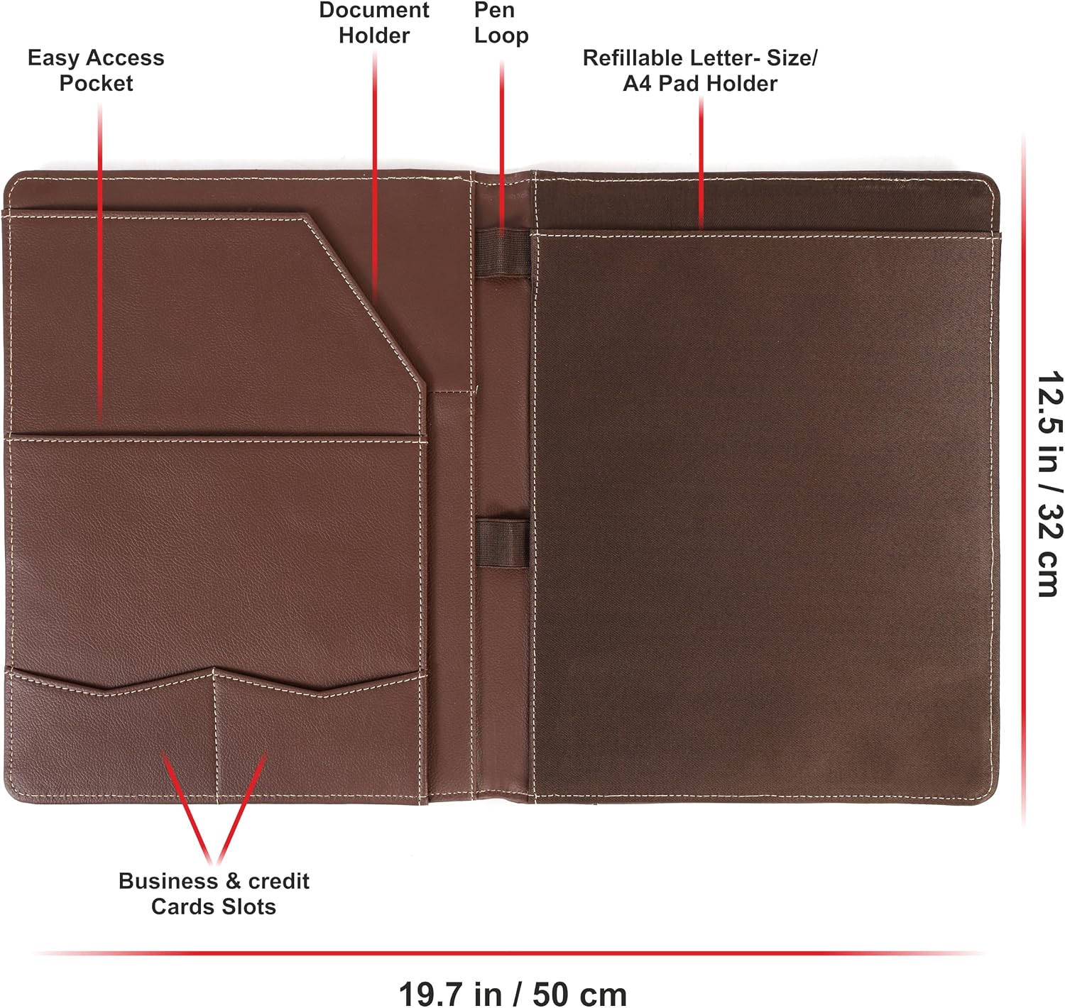 LOUIS MARQUIS Padfolio Portfolio Organizer Binder, Soft Leather Resume Folder, Business Card & Document Holder (Brown) image 5