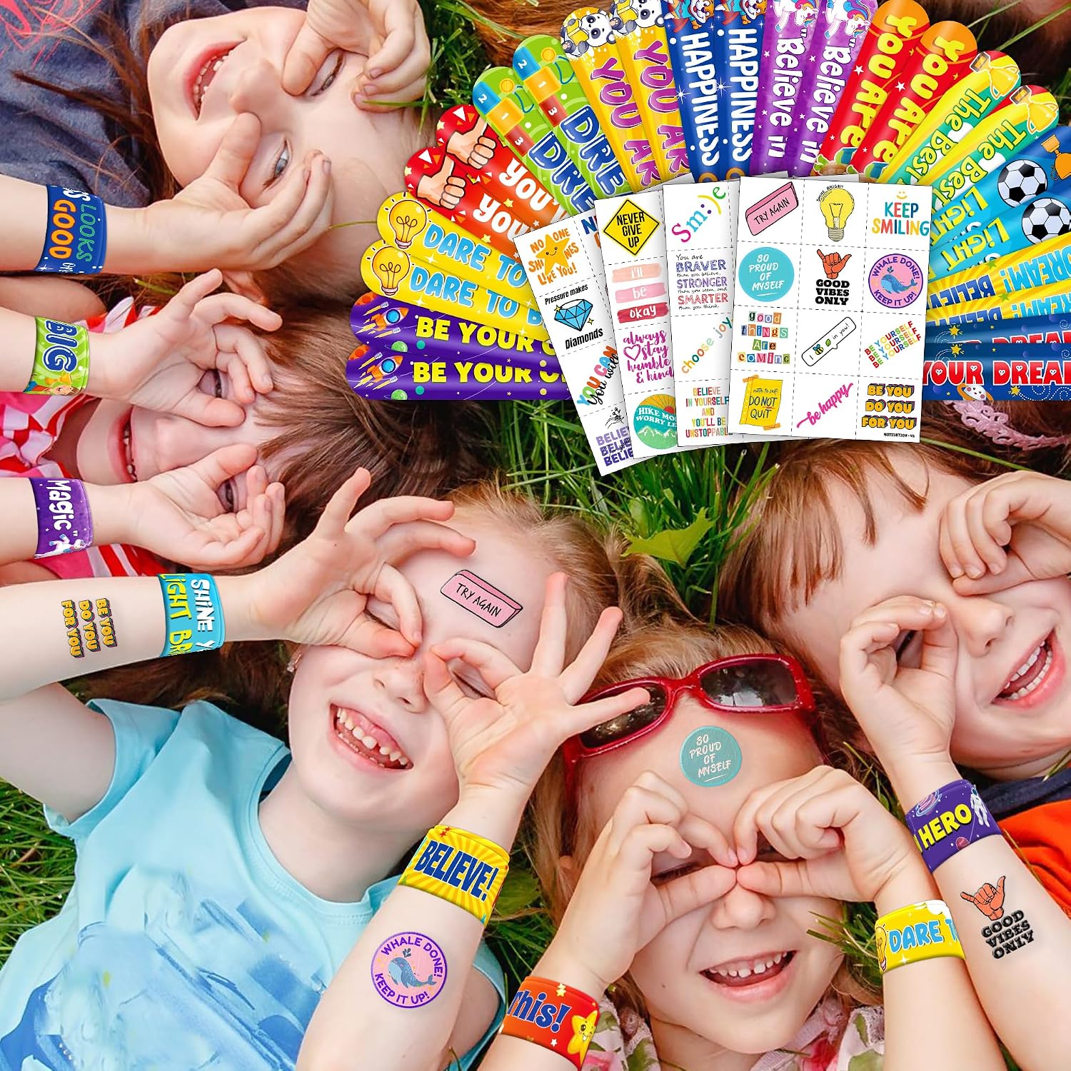 72PCS Motivation Party Favors Decoration Temporary Tattoos & Slap Bracelets