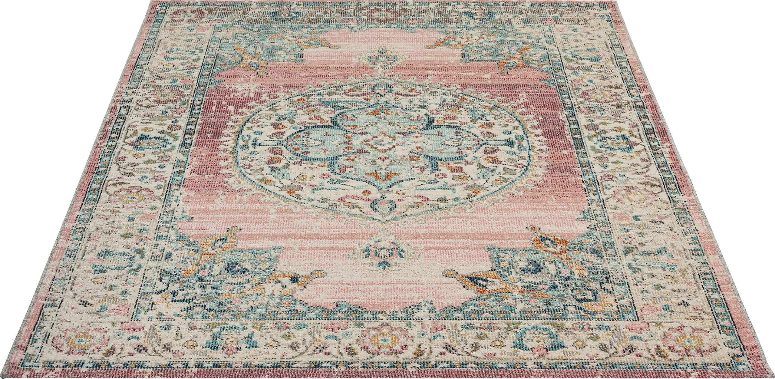 the carpet Palma - robusto tappeto per esterni ed interni, resistente alle intemperie e ai raggi UV, per balcone, terrazza, giardino d'inverno o cucina, orientale, rosa, 160 x 230 cm