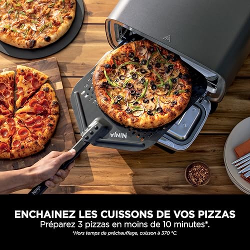 Ninja Artisan Four à pizza et friteuse sans huile électrique d’extérieur, avec 4 modes : Pizza, Frire sans huile, Cuire au four, Faire lever, Avec pierre, pelle, plateau, panier Crousti, Gris MO201EU - 4