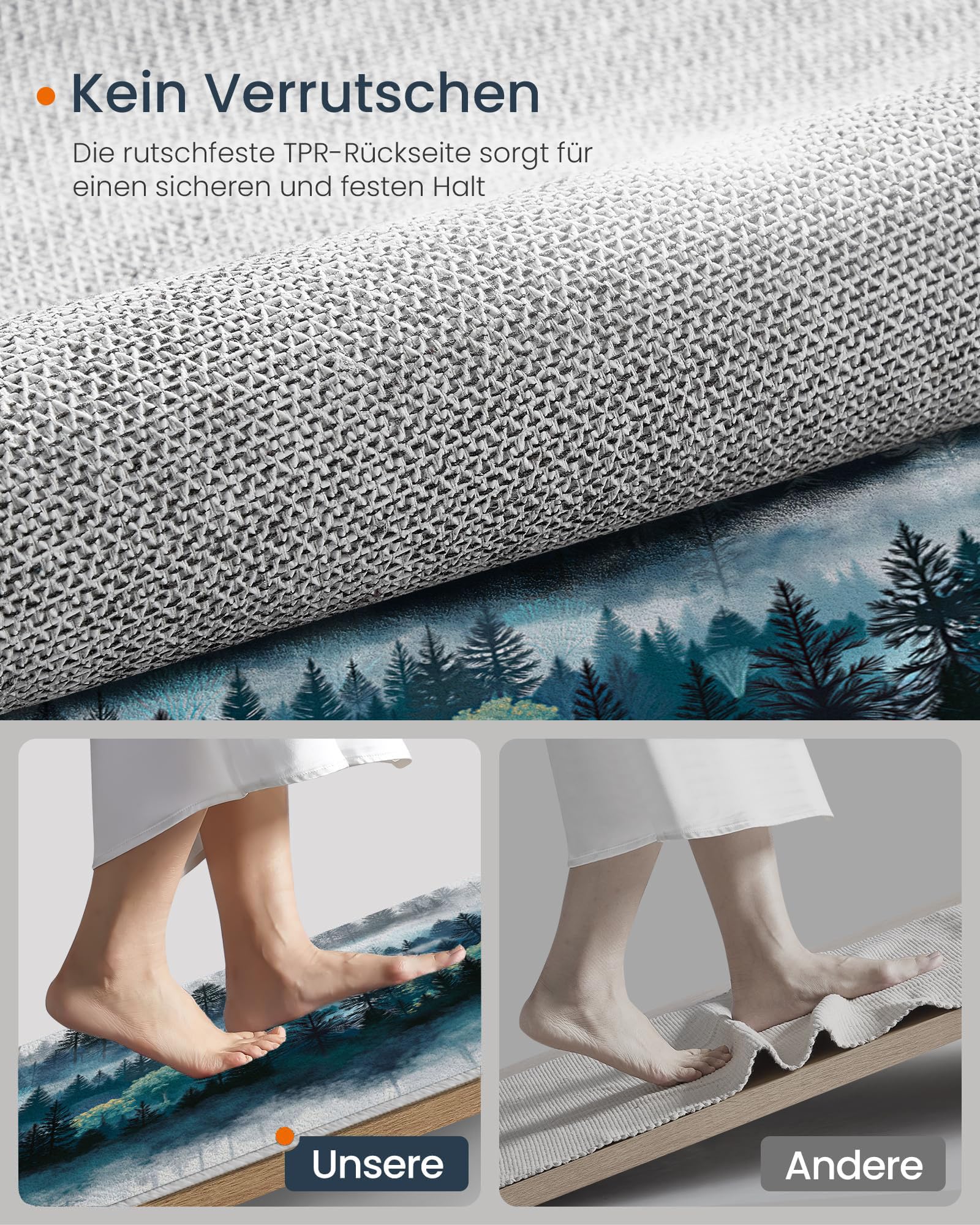 Fußmatte Schmutzfangmatte Innen mit Weißer Nebliger Tannenwald, rutschfeste waschbare Fußmatte, Ruhiger Wald Eingangstürmatte mit wasserabsorbierenden Eigenschaften - 80x120cm