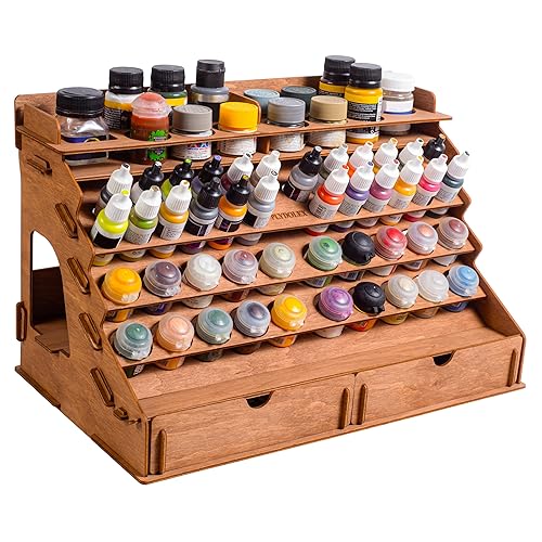 Plydolex Wooden Craft Paint Storage Rack Organizer - 58 Holes for Citadel, Vallejo, Tamiya Paint Bottles - Suitable for Painting Warhammer, DnD, Pathfinder and Other Miniatures - Citadel/Vallejo 58 holes