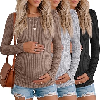 3 Pack Maternity Sweaters Long Sleeve Pregnancy Tops