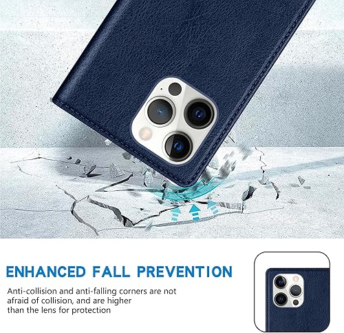 Miniatura 7 de ZZXX Funda tipo cartera para iPhone 13 Pro Max con bloqueo RFID, soporte de ranura para tarjetas, funda protectora de cuero magnético fuerte para