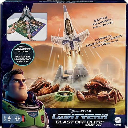 Mattel Disney Pixar Lightyear Blast-Off Blitz Juego de habilidad y acción con juego en equipo para 2 a 8 jugadores, temática de película, regalo