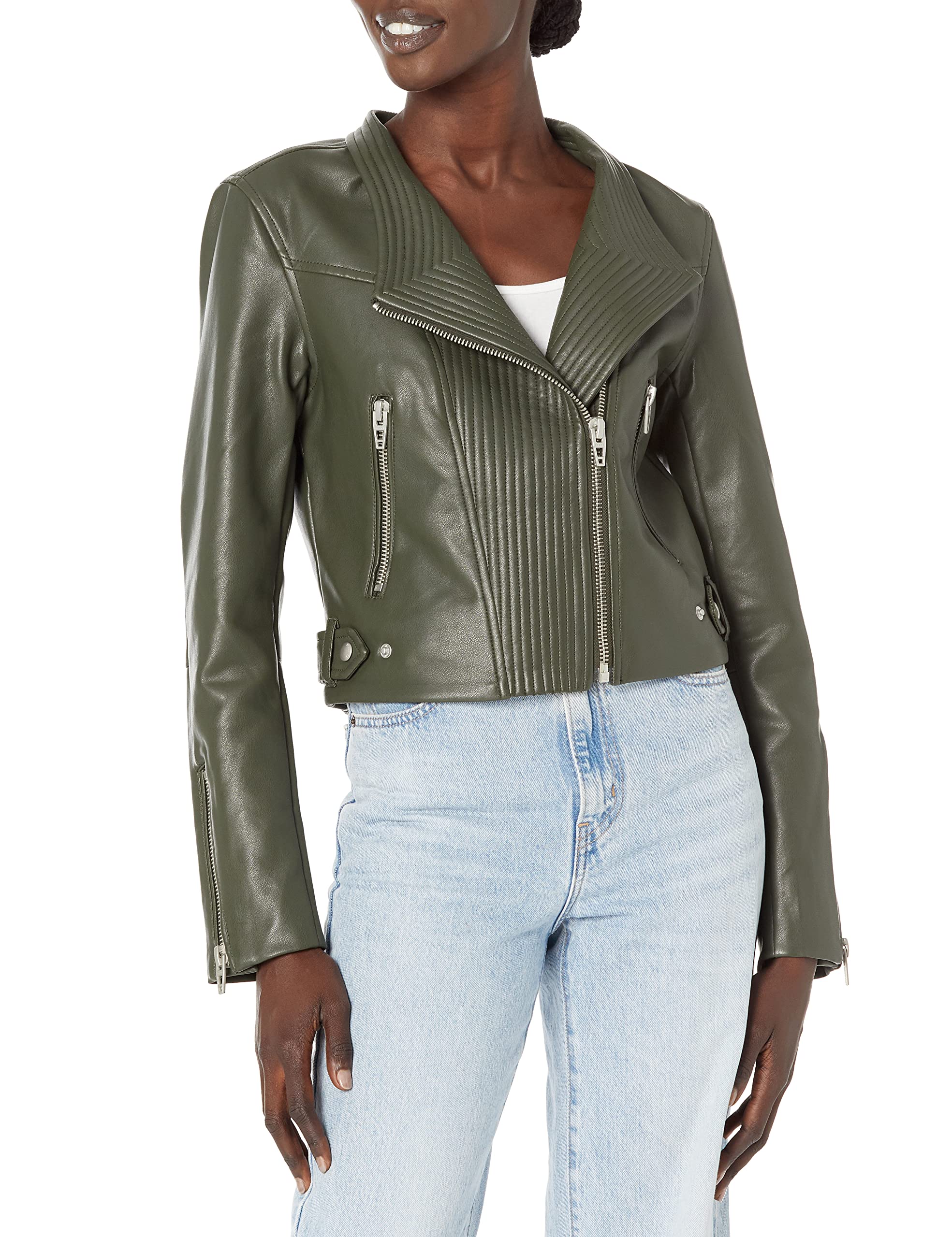 Photo 1 of [BLANKNYC] Womens Quilted Detail Moto Jacket Large Green