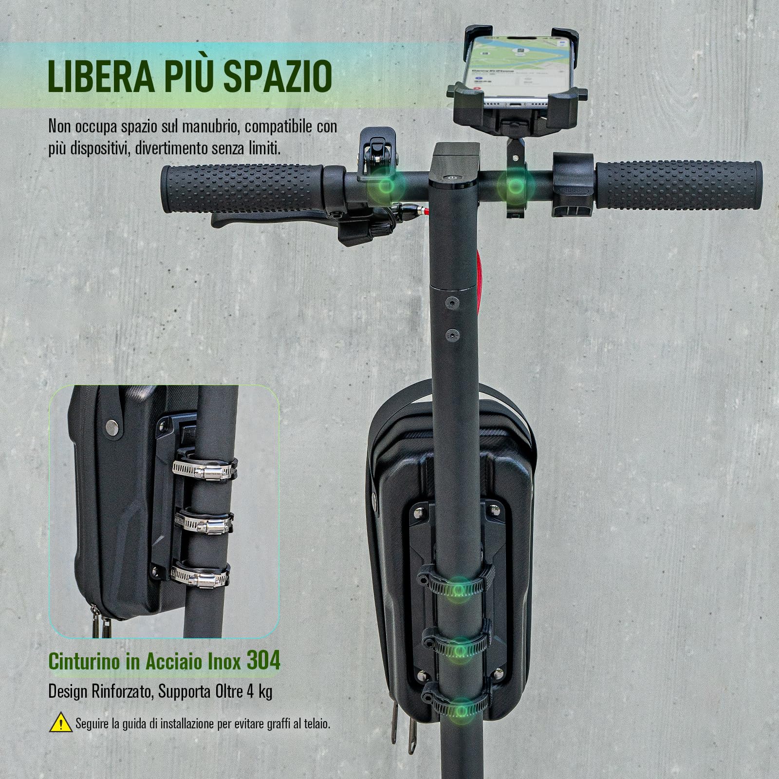 Jeebel Borsa di Monopattino 3/4/5L Borsa di Manubrio Impermeabile ad Alta Capacità con Supporto Fissaggio Rapido - Custodia Frontale Universale EVA per Scooter Elettrico Xiaomi Sedway Ninebot (2,8 L)