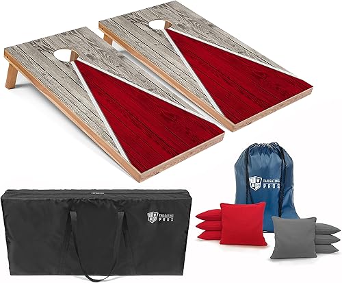 Tailgating Pros Juego ligero de Cornhole - Tableros piramidales multicolor de 4 x 2 pies, funda de transporte y juego de 8 bolsas rellenas de maíz