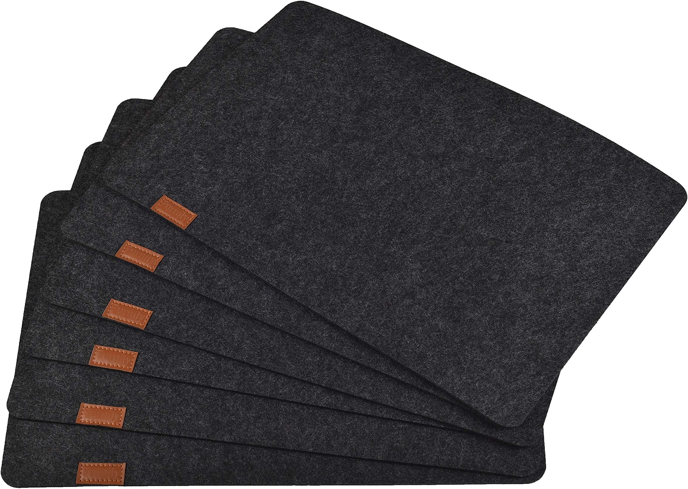 Aonewoe Table Mats Absorb Spills Felt Placemats Set of 6 Stain Resistant Washable Place Mats for Wood Table(Black)