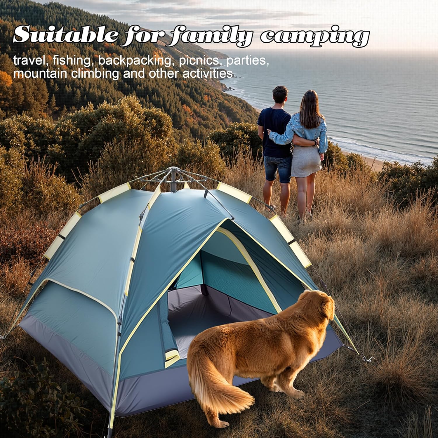 3-Person Camping Tent, Plug and Play Tent, Fully Automatic Waterproof Family Camping Tent,