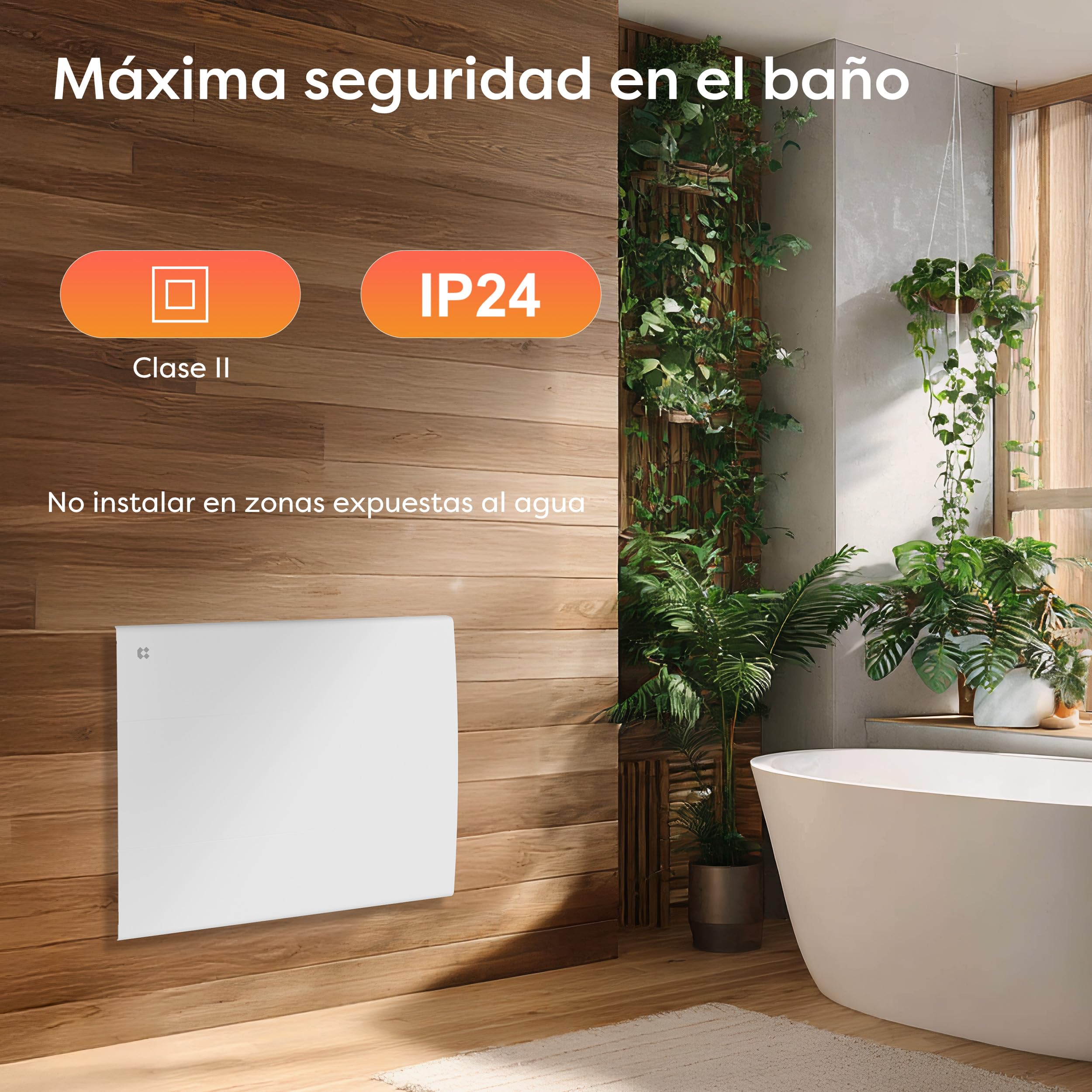 CIARRA Radiador de Inercia 1000W, Calefactor Eléctrico de Pared Inteligente | Emisor Térmico Cerámico Mural con Programación PID y Hebdo, IP24 para Baño o Dormitorio (10-15 m²)-CBHT10E