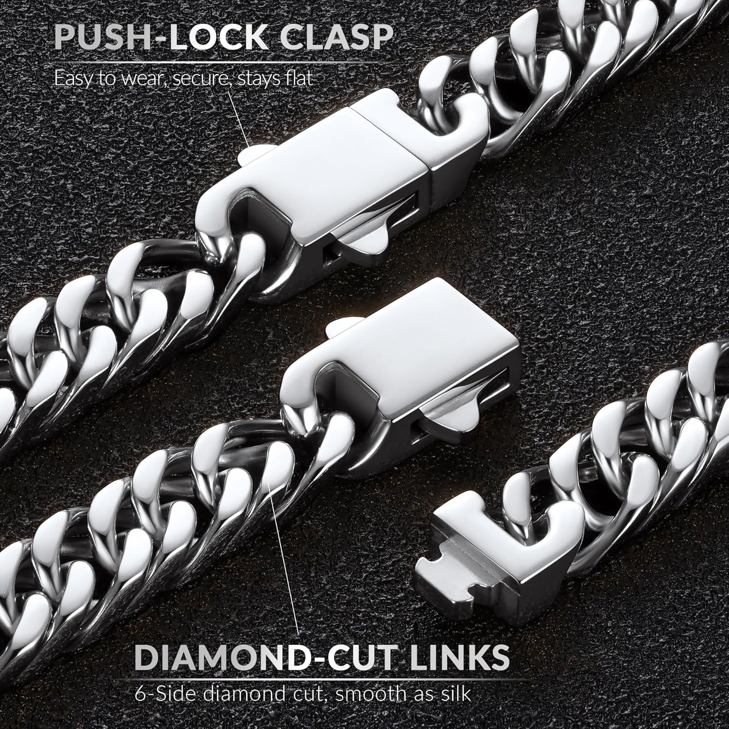 Jewlpire Diamond-Cut 316L Surgical Stainless Steel Mens Cuban Link Chain, 6/7/8MM Sweatproof & Non Tarnish Gift-Ready Luxury Mens Necklace with Premium Gift Box - Image 2