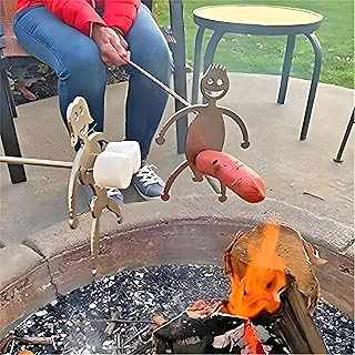 2Pcs Toasting Forks Stainless Steel Funny BBQ Skewers - Man and Woman Shaped Marshmallow Roasting Sticks with Wooden Handle for Camping Barbecue, Party