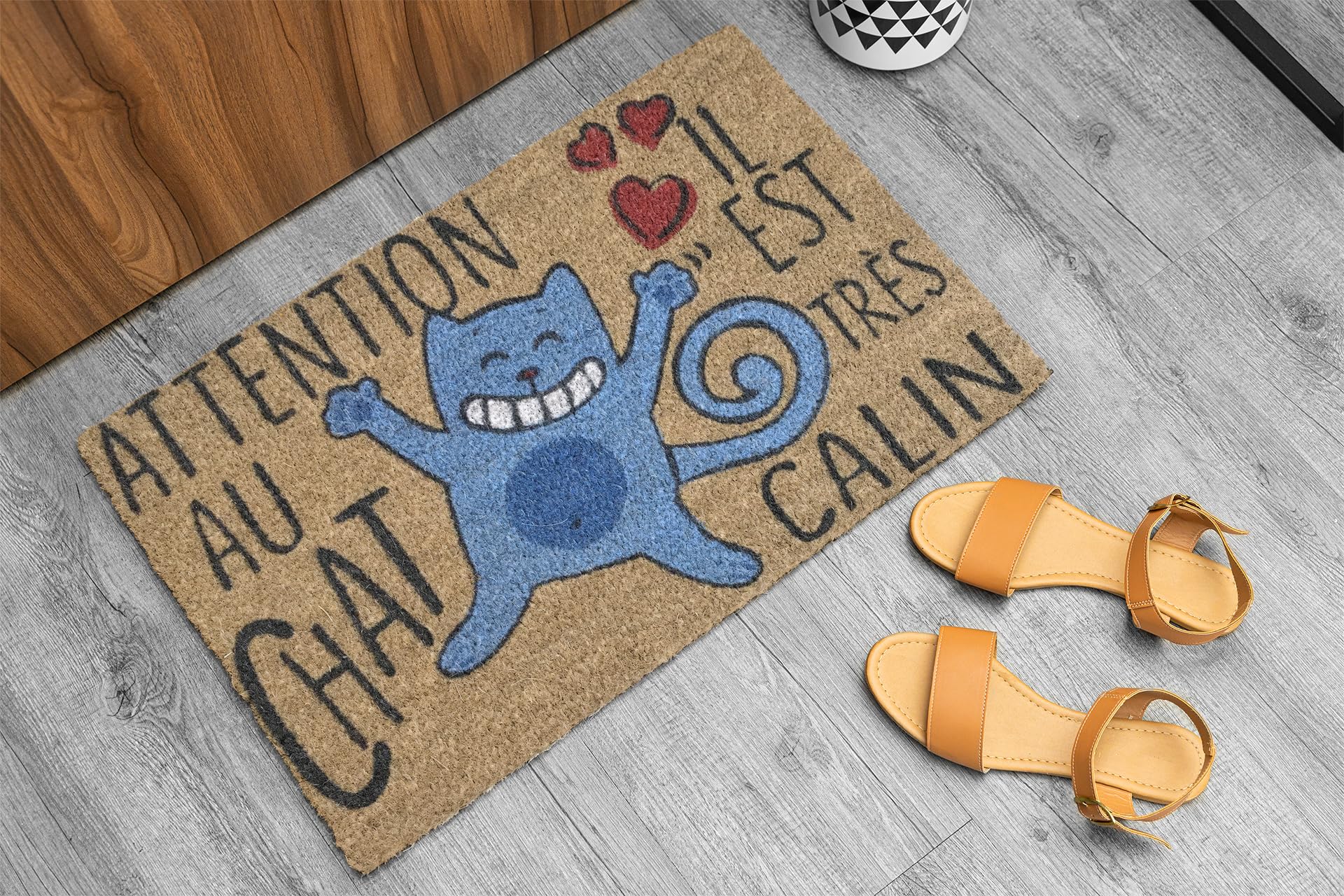 Image secondaire de Paillasson Coco Antidérapant 'Attention au Chat' - Tapis d'Entrée Durable 40x60 cm