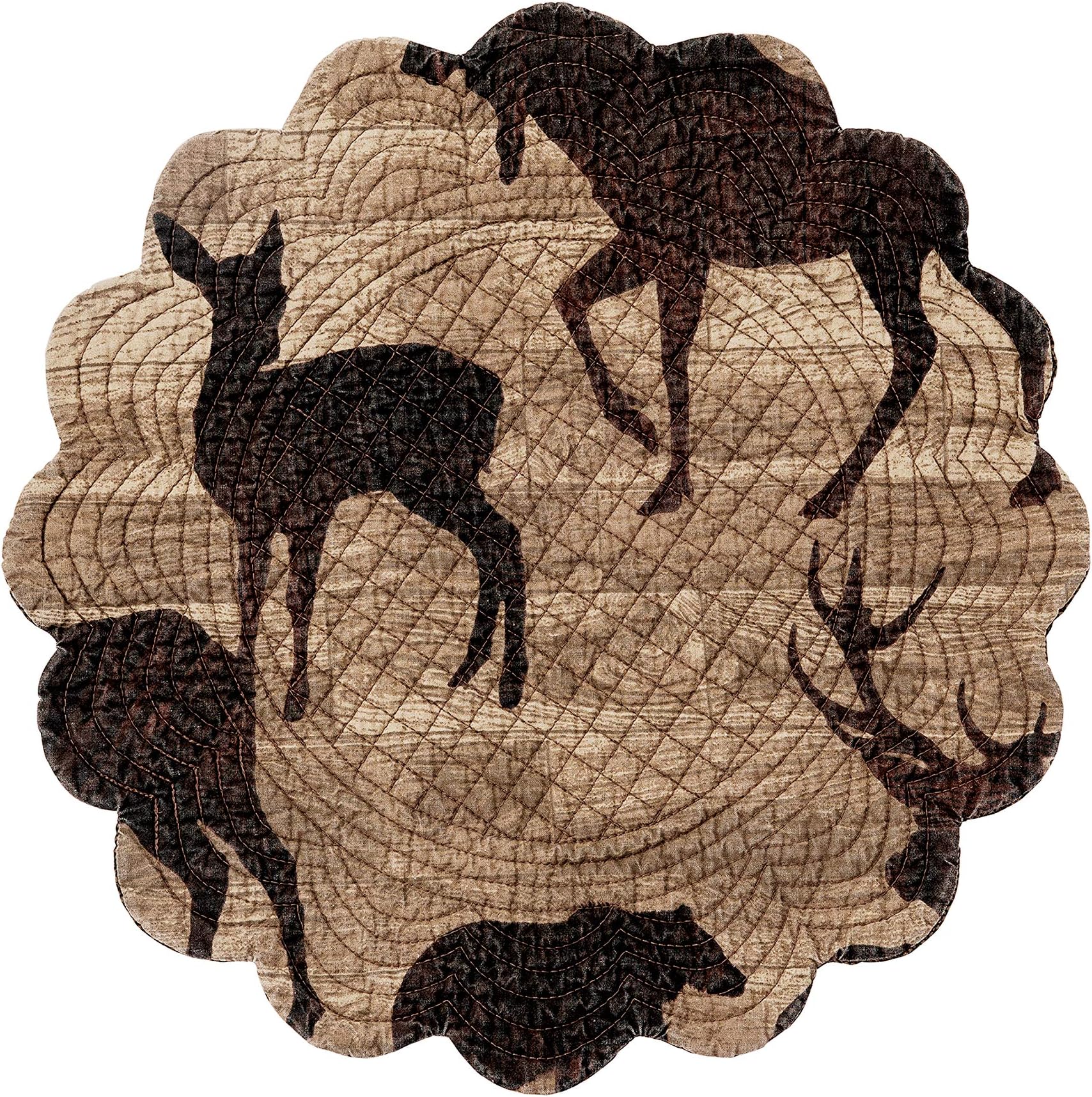 C&F HomeC&F Home Elwood 17" X 17" Placemat Set Of 6 Quilted Cotton Reversible Round Lodge Rustic Elk Moose Bear Washable Table Mats Round Placemat Set of 6 Brown