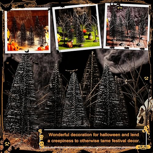 Miniatura 6 de 12 piezas de árboles de pueblo de Navidad, mini modelo de nieve, cepillo de botella de escarcha, árboles, Halloween, invierno, exhibiciones de mesa