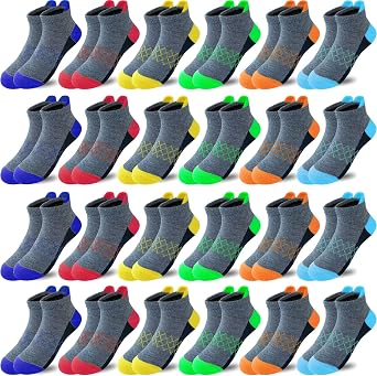 Boy Socks 24 Pairs Half Cushioned Low Cut Sock Ankle Athletic Sports Sock For Little Big Kids Age 3-14