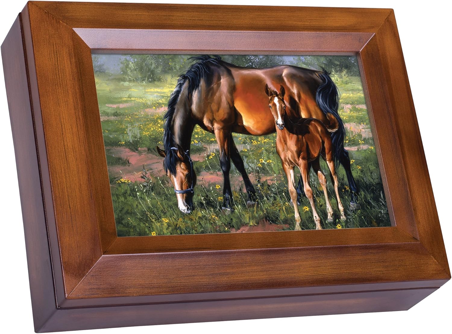 Cottage Garden Pretty as a Picture Horse and Colt Wood Finish Jewelry Music Box - Plays Tune You are My Sunshine