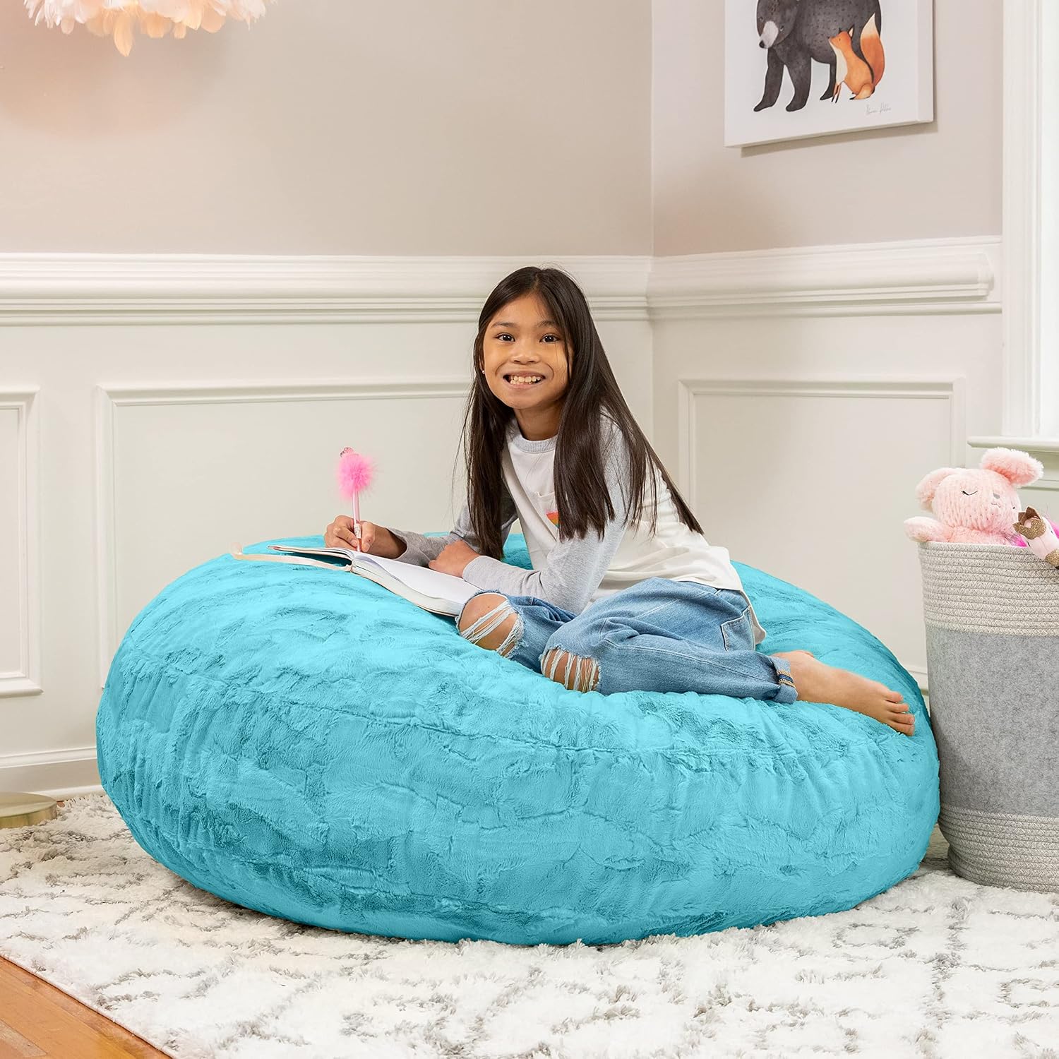 Jaxx Cocoon 4 Foot Bean Bag Chair - Faux Fur, Maui Turquoise