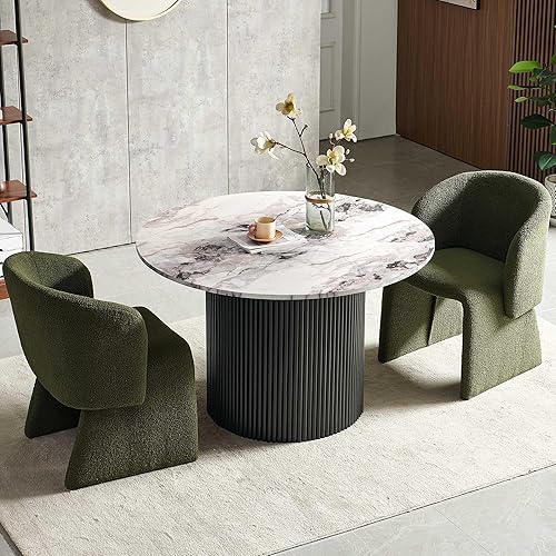 Miniatura 14 de NORDICANA Juego de mesa de comedor redonda de 5 piezas para 4, juego de mesa y sillas de cocina rústicas de 47 pulgadas, juego de comedor con 4