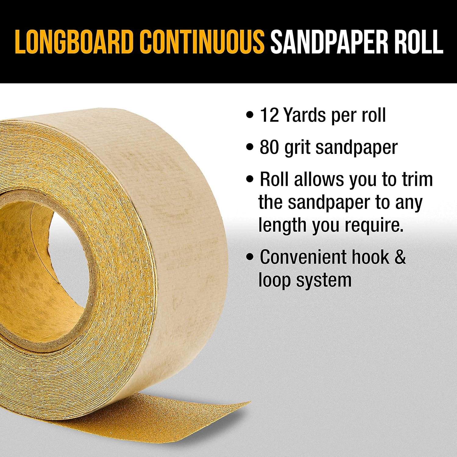 Exсluѕіvе Dura-Gold Premium - 80 Grit Gold - Hook & Loop Backing Longboard Continuous Sandpaper Roll, 2-3/4 Wide, 12 Yards Long - For Automotive & Woodworking Air File Long Board Sanders, Hand Sanding Blocks