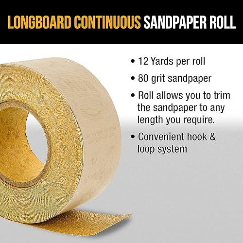 Miniatura 4 de Dura-Gold Premium Grano 80 dorado Rollo de papel de lija continuo de Longboard con soporte de gancho y bucle, 2-34 pulgadas de ancho, 12 yardas de