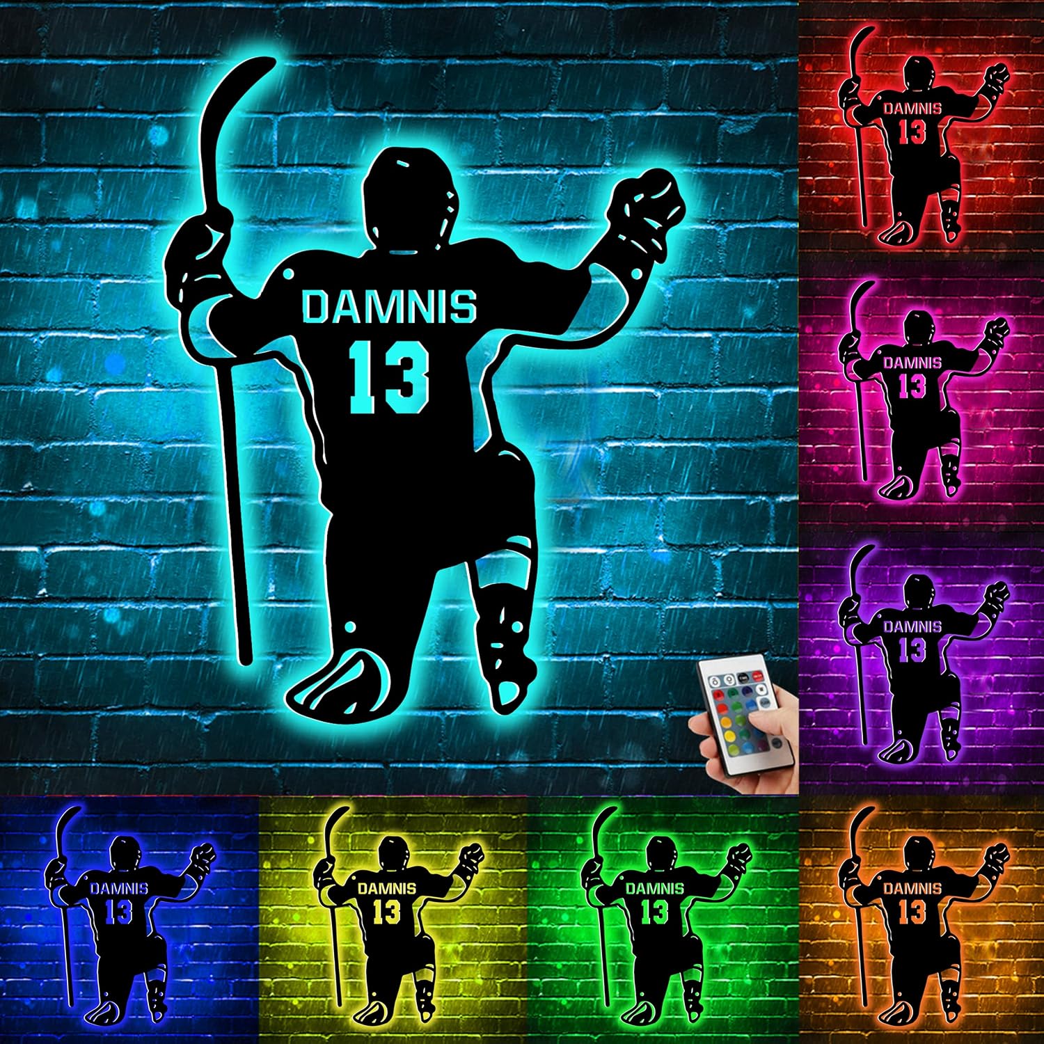 Personalized Metal LED Ice Hockey Name Number Lamp - Custom Neon Night Light for Sports, Christmas, Birthday Signs
