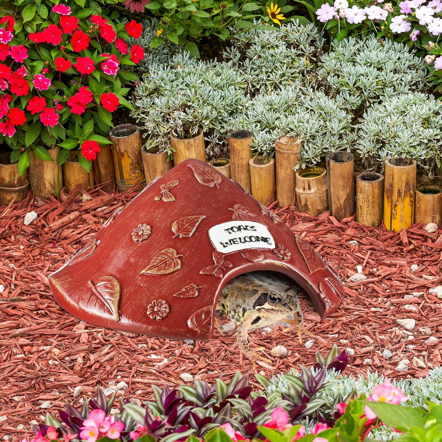Toad House for Outside Garden, Frog House 8 x 8 x 3.9 Inch Reptile Hide Cave for Toad Frog Turtle Lizard Aquarium Fish(Red)