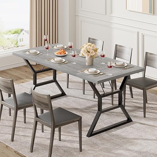 GarveeHome Mesa de comedor grande de 70.9 pulgadas para 6, mesa de cocina rectangular con patas de metal resistentes, mesa de comedor de madera de