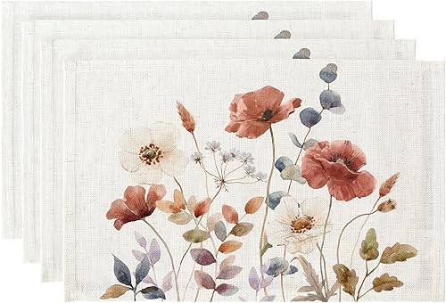 LilyCat Manteles individuales de tela de lino, impermeables, duraderos, bohemios, para cocina, rústico, vintage, lavables, juego de 4, 18 x 12