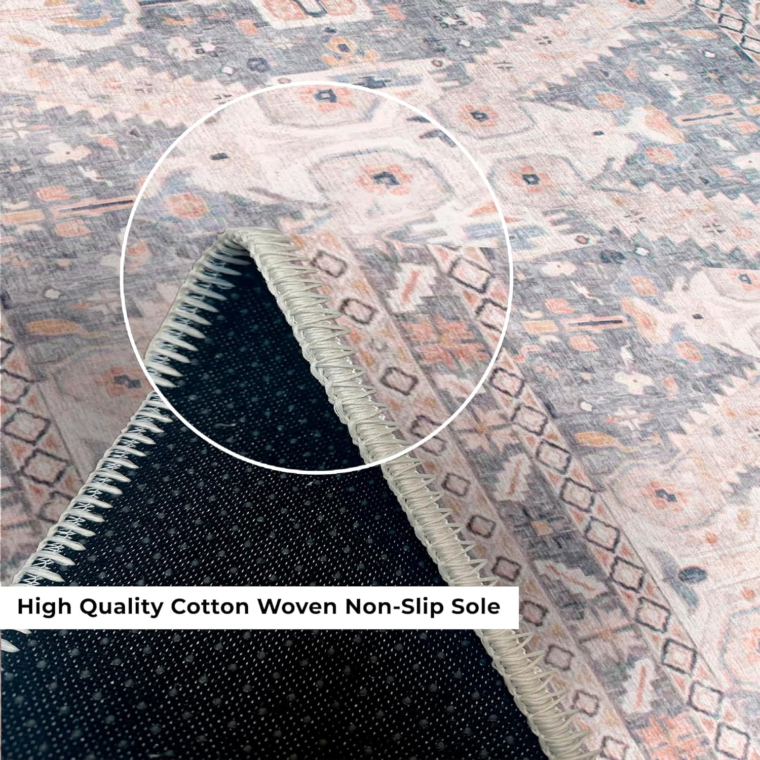 Washable Area Rugs, 6x9 Beige Rug with Non Slip Backing, Stain Resistant, Foldable, Boho Machine Washable Carpet Mat for Kitchen, Bathroom, Bedroom or Living Room (6' x 9')