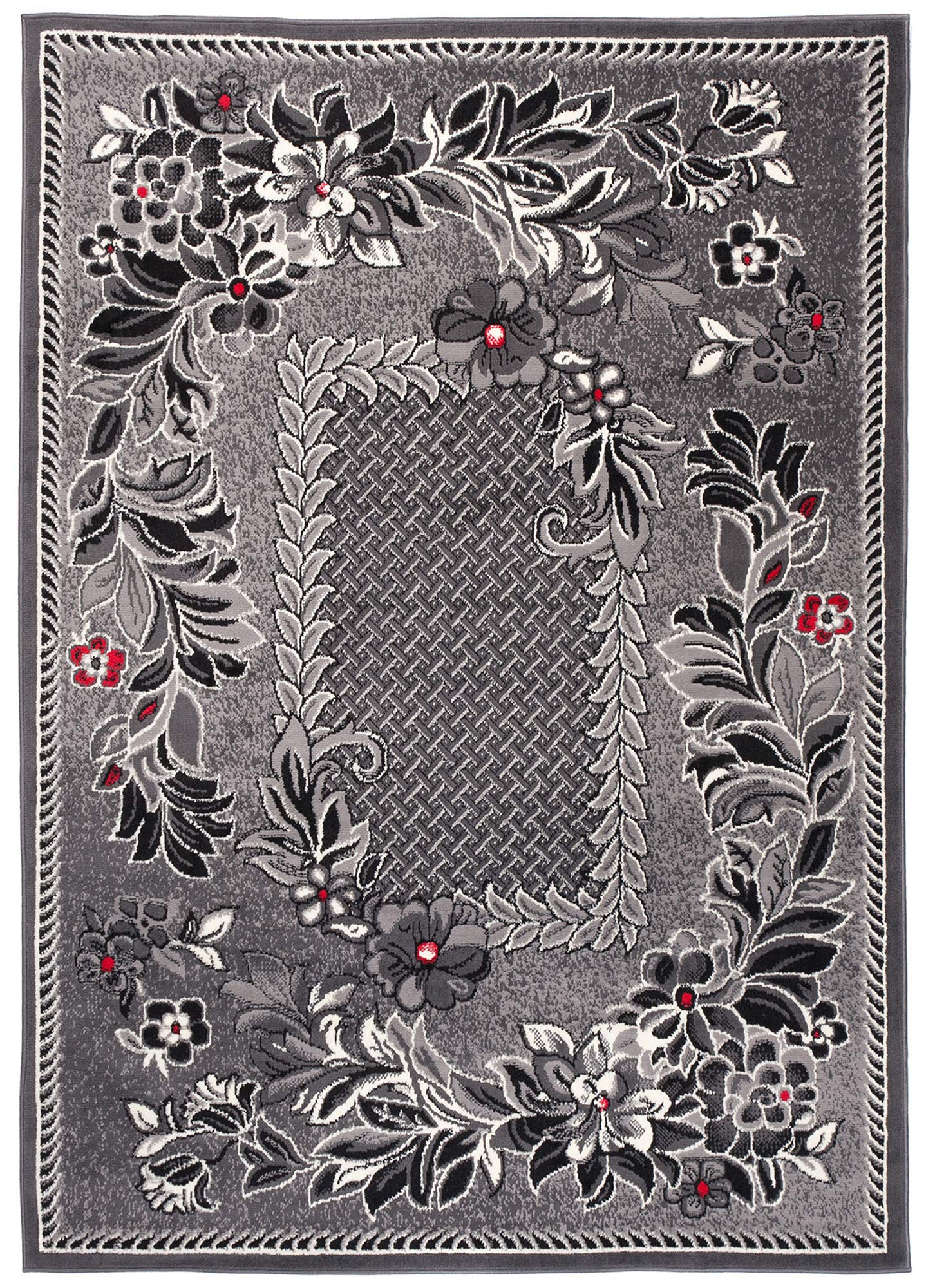 TAPISO Dream Alfombra de Salón Dormitorio Habitación Infantil Oficina Sala de Estar Diseño Moderno Rojo Gris Oscuro Negro Blanco Flores de Pelo Corto Suave 60 x 100 cm