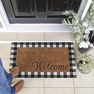 Farmhouse Buffalo Check Door Mat - Durable Coir Welcome Mats for Outdoor - Layered Look Outdoor Mat - Cute Front Door Mats for Outdoor, Indoor, Porch or Entrance - Large Welcome Front Doormat, 17"x30"