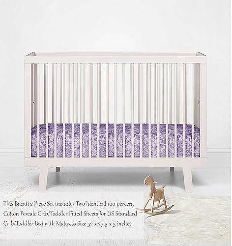 Miniatura 6 de Bacati - Paquete de 2 sábanas bajeras universales para cunaniño pequeño de 100 % algodón percal, estampado floral de cachemira