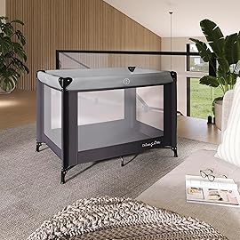 Dream On Me Nest Portable Playard , Award-Winning Lightweight Travel Playpen for Baby. Quick Fold, Mesh Sides, Foldable Mattress Pad, No-Tool Assembly, Meets ASTM/CPSC Standards -Grey