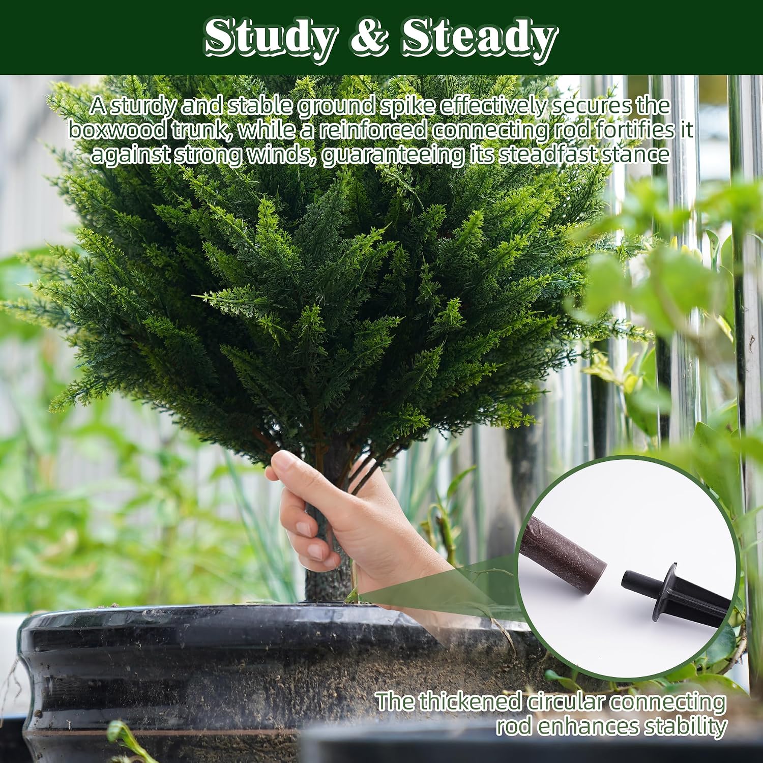 27.6'' Artificial Cedar Topiary Trees with Spikes, Set of 4 Fake Pine Shrubs Bushes Plants UV Resistant Evergreen Faux Cypress Tree for Front Porch Outdoor Spring Decor Pot Fillers