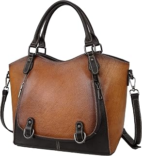 Leather Shoulder Bags for Women Satchel Bags Vintage Designer Crossbody Purses Tote Bags with Zipper Top-Handle