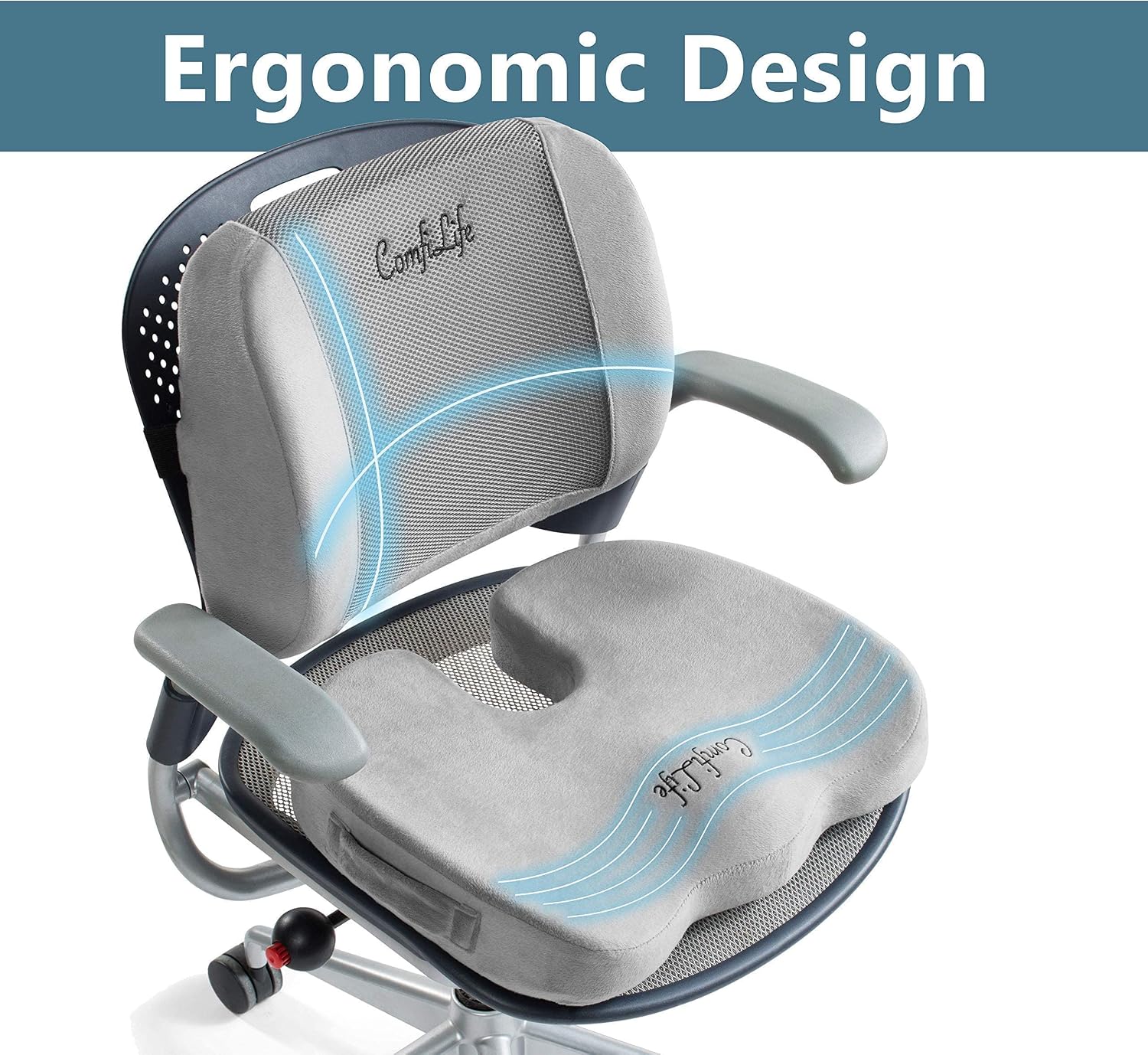 ComfiLife Body Positioner, Gel Enhanced Seat Cushion & Lumbar Support Bundle - Rubber, Memory Foam, Office Chair & Car Seat Cushion for Back Pain & Sciatica Relief