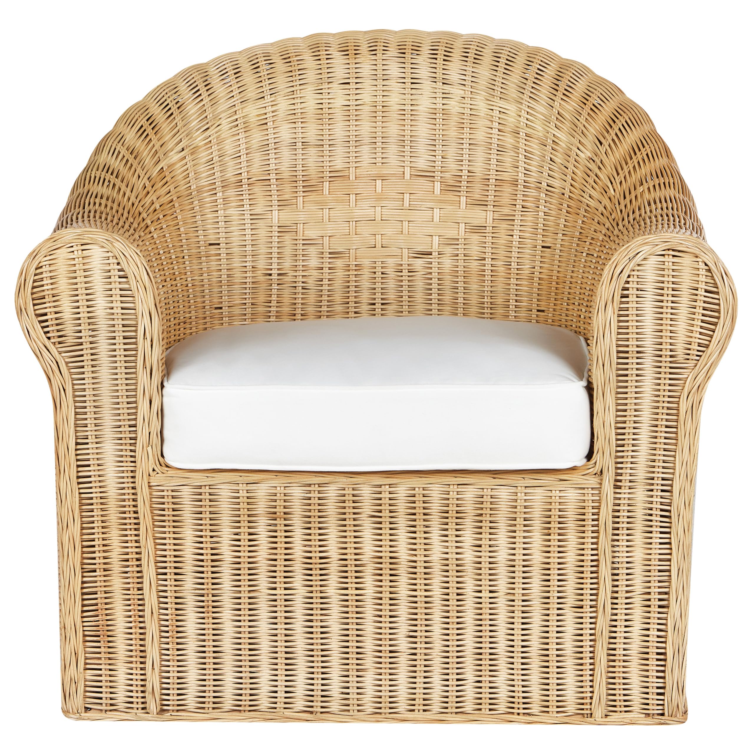 Beliani Gartensessel Rattan natürlich mit Armlehnen Kissen weiß Outdoor&Indoor Livadeia
