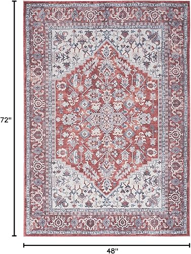 Miniatura 2 de Nicole Curtis Alfombra lavable a máquina, serie 1, ladrillo persa marfil, de 4 x 6 pies, fácil de limpiar, no se desprende, para dormitorio, sala de