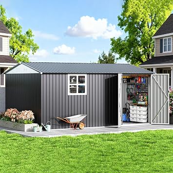 Polar Aurora 10X14 FT Metal Outdoor Storage Shed with Window, Black