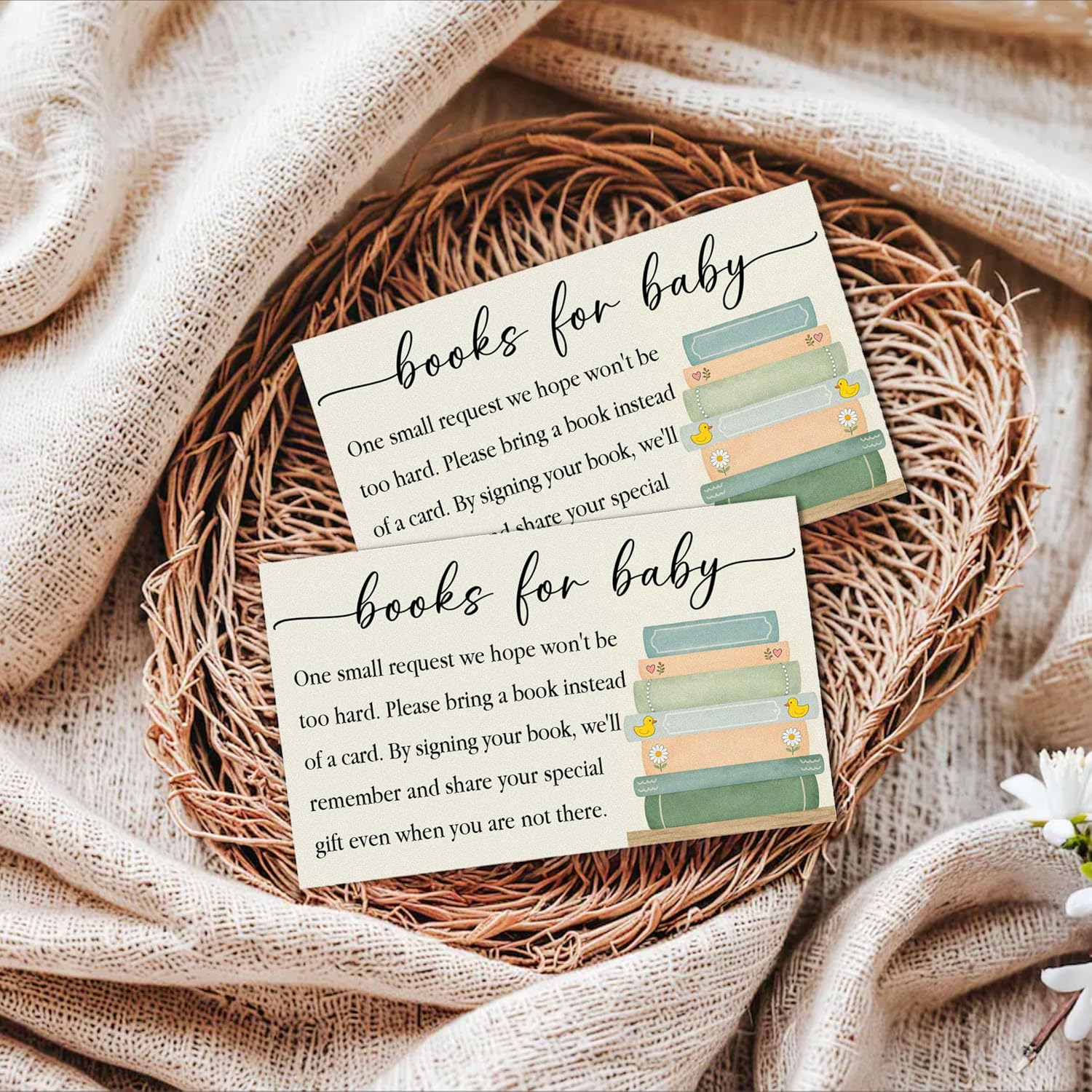50 Pcs A New Chapter Is About to Begin Books for Baby Cards, 3.5x2.1 Inch Books Library Request Cards, Bring A Book Baby Shower Invitations Gifts for Boys Girls, Gender Reveal Decorations-B08