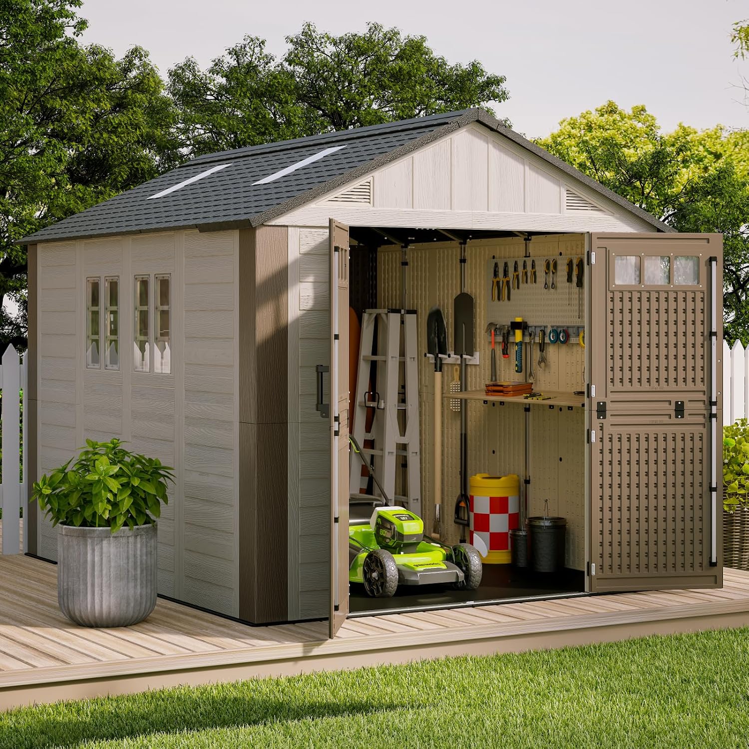 8x10 Ft Outdoor Storage Shed with Floor for Backyard, Patio, Lawn