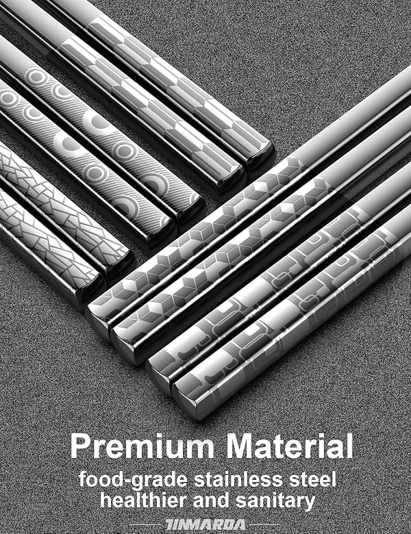 TINMARDA Metal Chopsticks Reusable 18/8 Stainless Steel Chopstick Sleek Engraving Patterns Chop Sticks Reusable Dishwasher Safe Non-Slip Japanese Korean ChopStick 5 Pairs Present Set by TINMARDA - Image 3