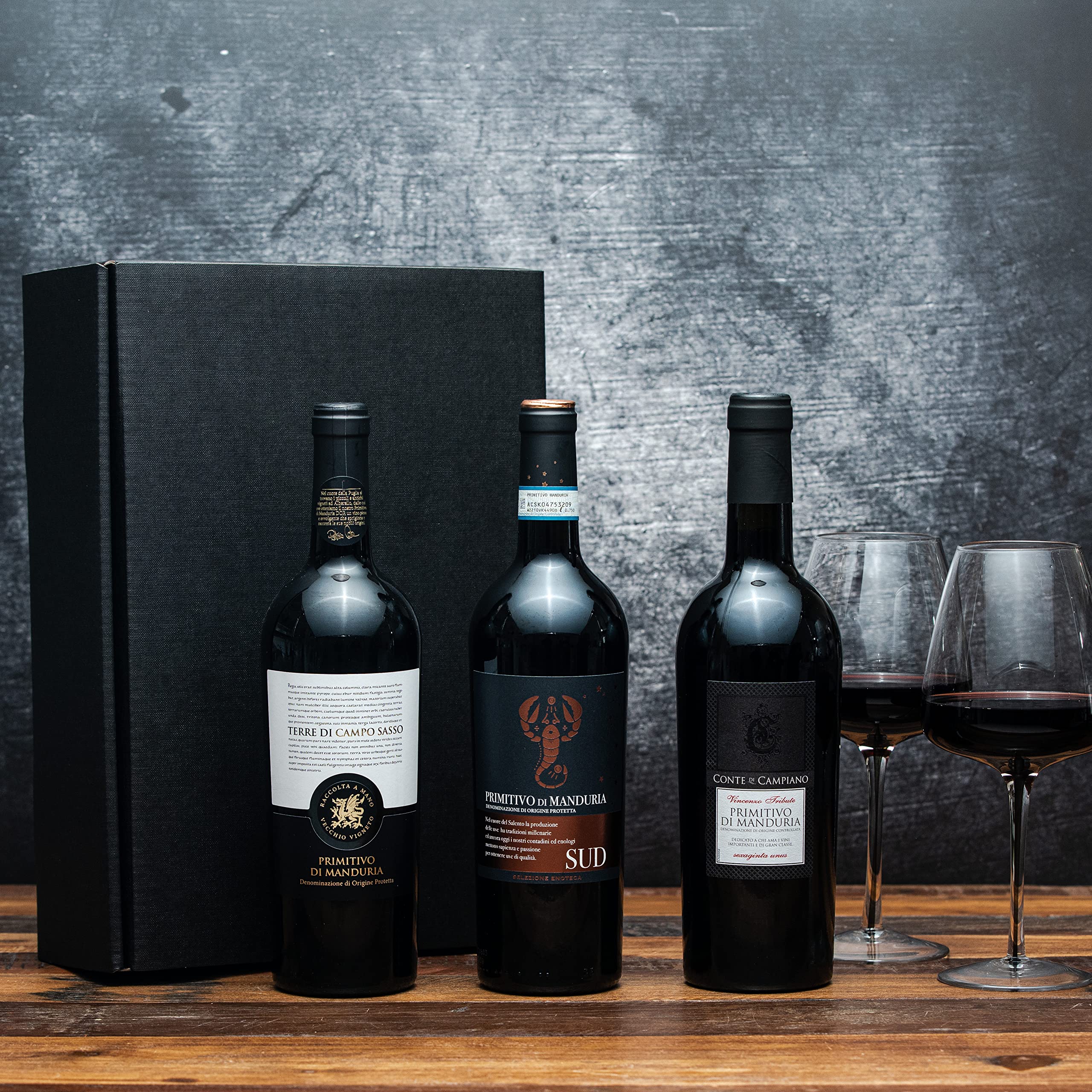 Geschenkset Primitivo di Manduria | 3 hochwertige italienische Rotweine aus Apulien | trocken | 3 x 0,75 L | Geschenkset für Weingenießer