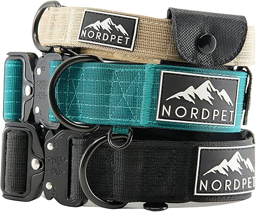 NordPet Collar táctico de alta calidad para perro con soporte para AirTag, nailon duradero, acolchado suave, hebilla de liberación rápida de alta