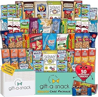 Gift A Snack - Thanksgiving Healthy Snack Box Variety Pack Care Package + Greeting Card (50 Count) Treats Assortment Gift Basket Nutritious Granola Breakfast Bars - Crave Food Birthday College
